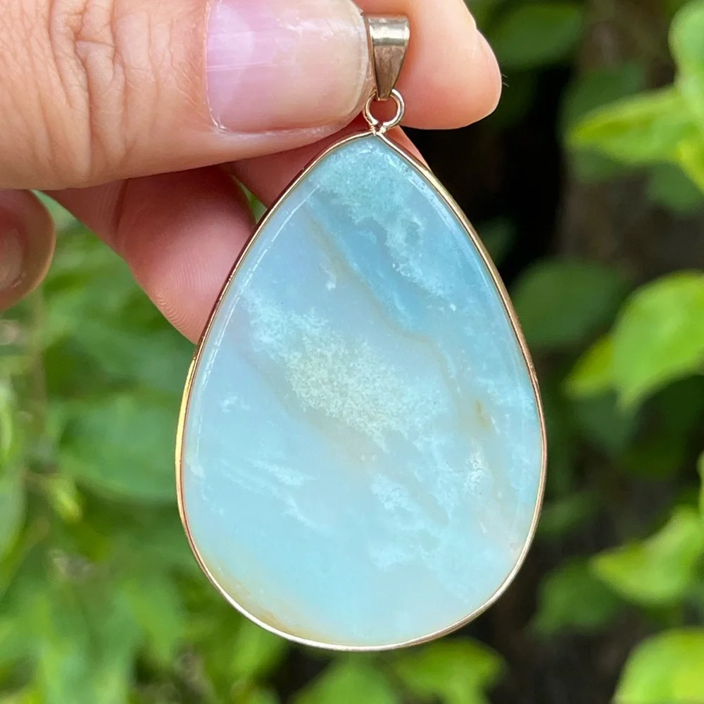 Gold plated stainless steel‎ Carribeean Calcite pendant 1438
